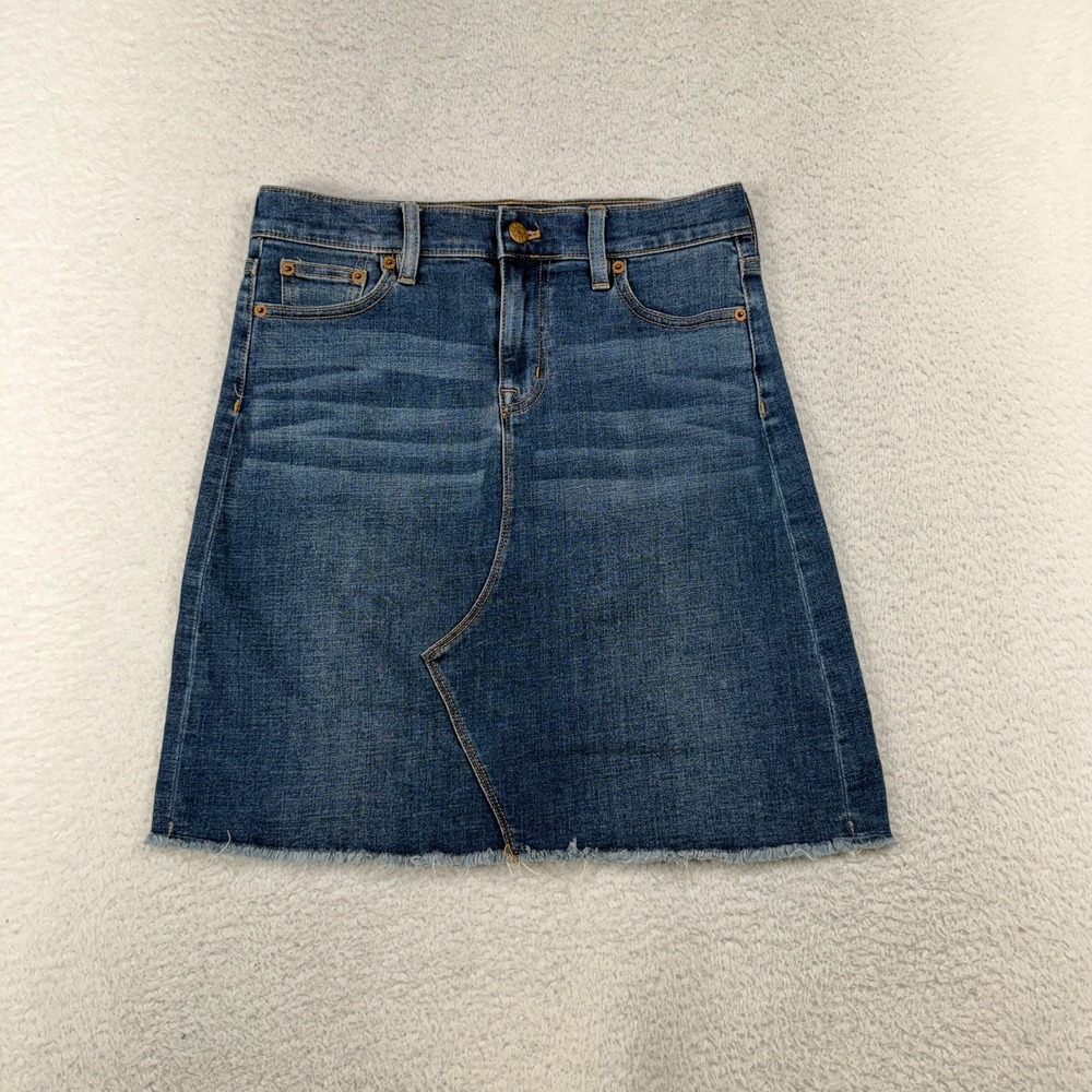 J Crew Denim Skirt Womens 4 W28.5 Blue Asymmetrical Raw Hem Mini Casual H4117